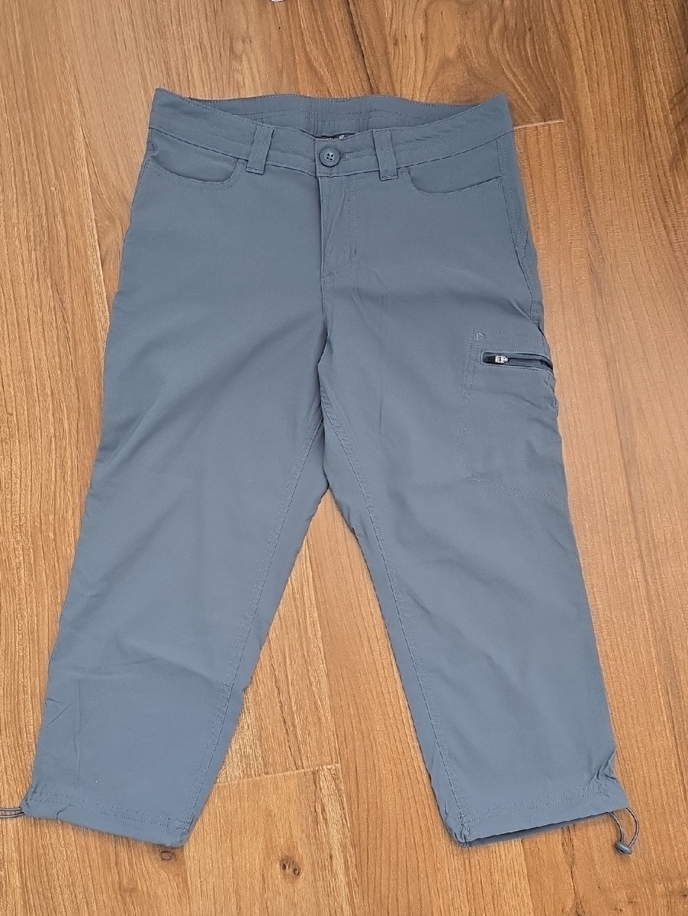 Womens Casual Drawstring Hem Capris - Slate Blue Size 4